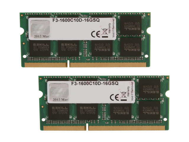 G.SKILL Standard 16GB (2x8GB) DDR3-1600 CL10 SO-DIMM