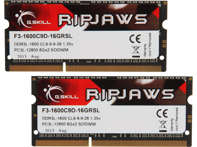 G.SKILL Ripjaws 16GB (2x8GB) DDR3-1600 CL9 SO-DIMM