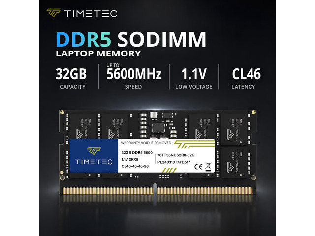 Timetec 64GB (2x32GB) DDR5-5600 CL46 SO-DIMM (76TT56NUS1R8-32GK2), picture 2
