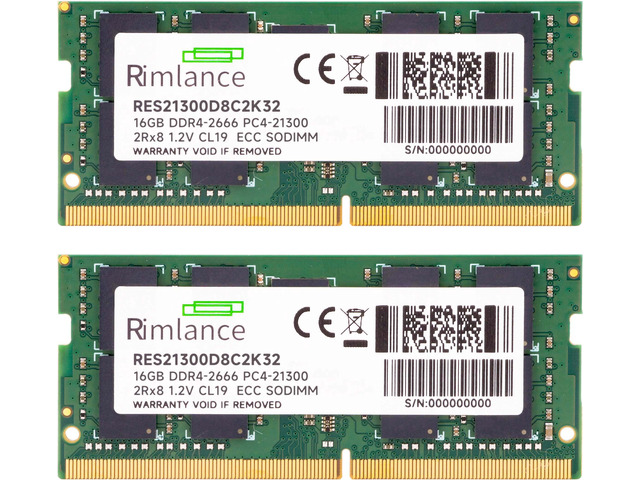 RIMLANCE 32GB (2x16GB) DDR4-2666 CL19 ECC SO-DIMM (RES21300D8C2K32), picture 2