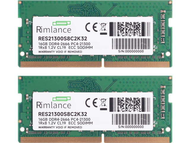 RIMLANCE 32GB (2x16GB) DDR4-2666 CL19 ECC SO-DIMM (RES21300S8C2K32), picture 2