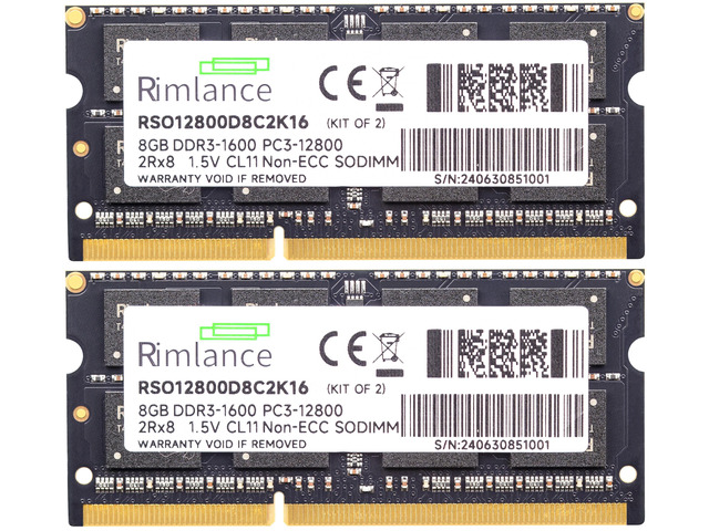 RIMLANCE 1.5V 16GB (2x8GB) DDR3-1600 CL11 SO-DIMM, picture 2