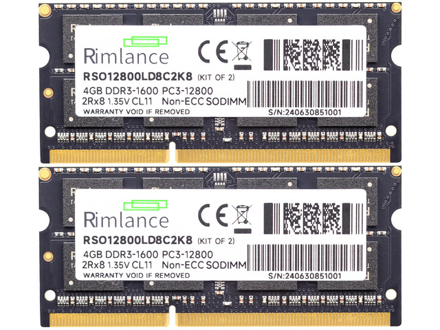 RIMLANCE 1.35V 8GB (2x4GB) DDR3-1600 2Rx8 SO-DIMM, picture 2