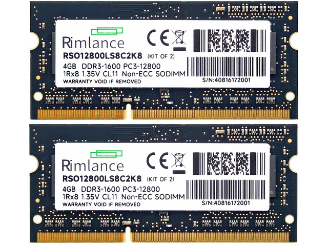 RIMLANCE 1.35V 8GB (2x4GB) DDR3-1600 1Rx8 SO-DIMM, picture 2