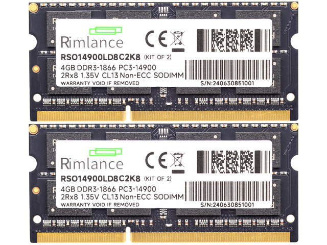 RIMLANCE 1.35V 8GB (2x4GB) DDR3-1866 2Rx8 SO-DIMM, picture 2