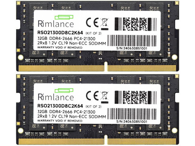 RIMLANCE 1.2V 64GB (2x32GB) DDR4-2666 CL19 SO-DIMM (RSO21300D8C2K64), picture 2