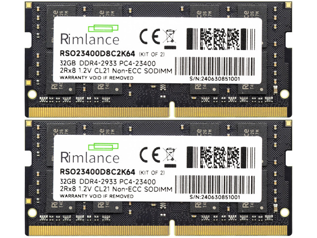 RIMLANCE 1.2V 64GB (2x32GB) DDR4-2933 CL21 SO-DIMM (RSO23400D8C2K64), picture 2