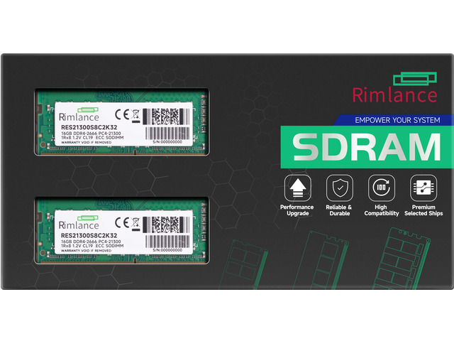RIMLANCE 32GB (2x16GB) DDR4-2666 CL19 ECC SO-DIMM (RES21300S8C2K32)