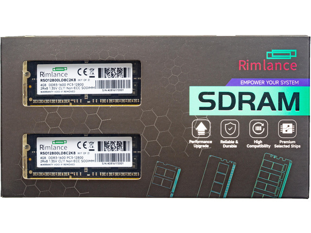 RIMLANCE 1.35V 8GB (2x4GB) DDR3-1600 2Rx8 SO-DIMM