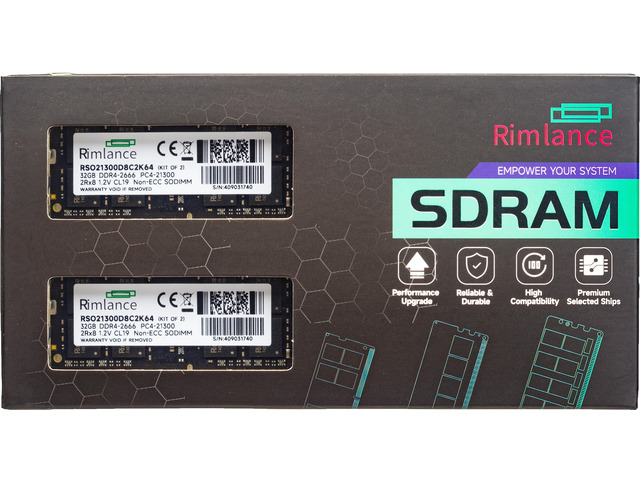 RIMLANCE 1.2V 64GB (2x32GB) DDR4-2666 CL19 SO-DIMM (RSO21300D8C2K64)