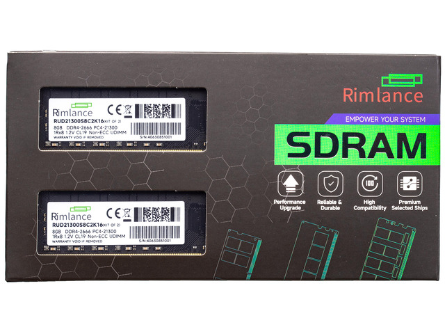 RIMLANCE 1.2V 16GB (2x8GB) DDR4-2666 CL19 1Rx8 (RUD21300S8C2K16)