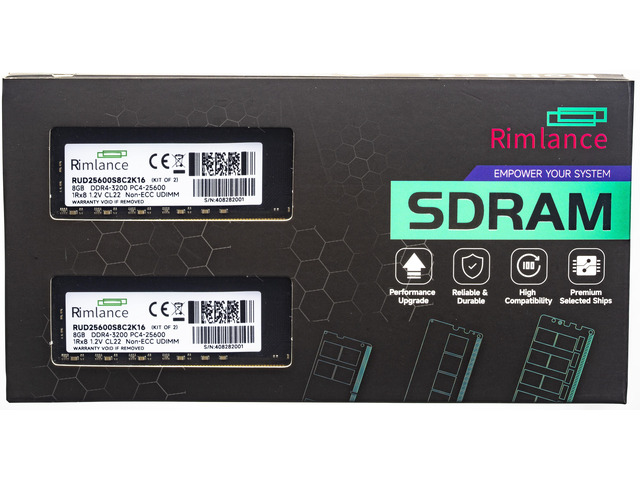RIMLANCE 1.2V 16GB (2x8GB) DDR4-3200 CL22 1Rx8 (RUD25600S8C2K16)